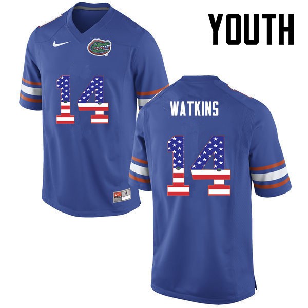 Florida Gators Youth #14 Jaylen Watkins College Football Jersey USA Flag Fashion Blue